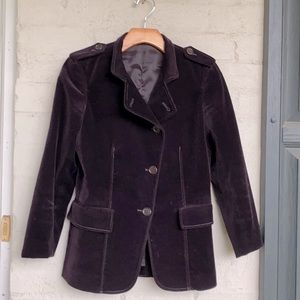 Theory size 4 purple stretch cotton velvet military style blazer